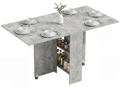 Produktbild von Klappbarer Holztisch fš¹r 4-6 Personen mit Rollen, 75 x 140 x 74 cm, Grau