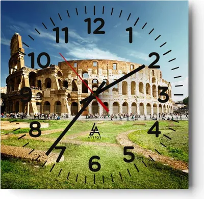 Produktbild von Wanduhr - Quadrat - Glasuhr - Archäologie Architektur Italien Kolosseum - 30x30cm - Schleichendes Uhrwerk - Lautlos - zum Aufhängen bereit - Wanddekoration aus Glas - C4AC30x30-2685