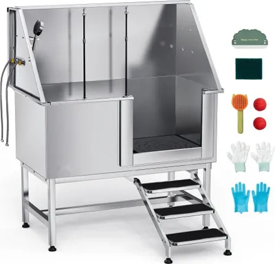 Immagine prodotto di Bagno per cani con gradini e piastra di filtraggio dell'acqua - Porta destra 1270x700x1545mm - Bagno professionale per cani - Stazione di toelettatura per animali domestici