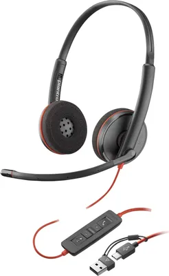 Produktbild von HP Poly Blackwire 3220 Stereo USB-C-Headset +USB-C/A Adapter (Packungseinheit), Kabelgebunden, Büro/Callcenter, 20 - 20000 Hz, Kopfhörer, Schwarz