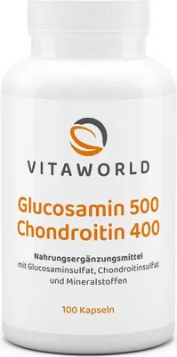 Obrázok produktu pre Vitaworld Glukosamín 500 + Chondroitín 400 | 100 kapsúl | rastlinný glukosamín | hovädzí chondroitín sulfát