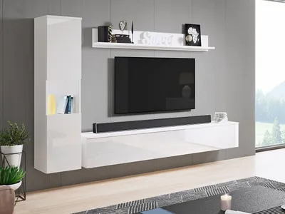 Immagine prodotto di Parete attrezzata per soggiorno moderna ROSALIO - bianco lucido / bianco
