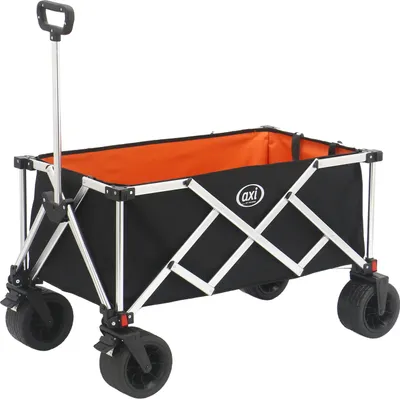 Produktbild von AXI SB151 Faltbarer Bollerwagen in Schwarz / Orange | Handwagen Klappbar / Faltbar mit Zugstange, Gurt, Innentasche & Hülle - PP Gummireifen |