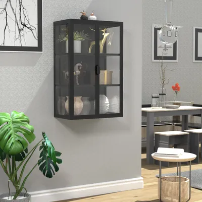Produktbild von VCM Glasvitrine hängend | Vitrine Glas mit ESG-Sicherheitsglas | Maße ca. 95 x B. 60 x T. 35 cm | Hängevitrine Glas | Modern und platzsparend | Glas Vitrinenschrank - Flokas L