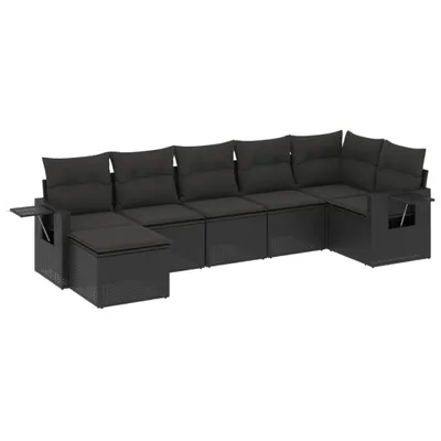 Produktbild von vidaXL 7-tlg. Garten-Sofagarnitur mit Kissen Schwarz Poly Rattan