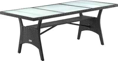 Image de CASARIA Table de jardin polyrotin Noir 190x90x74 cm plaque en verre de sécurité réglable résistant aux intempéries