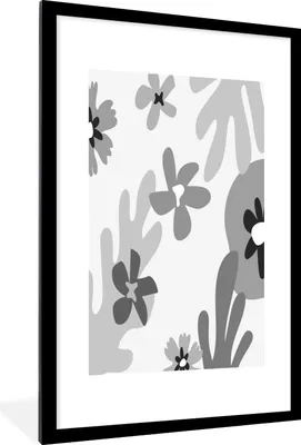 Produktbild von MuchoWow® Gerahmtes Poster Hintergrund - Blumen - Schwarz - Weiß 60x90 cm - Poster mit Schwarzem Bilderrahmen Wandposter Rahmen Foto Bilder - Dekoration - Wandposter Wohnzimmer - Hochwertig