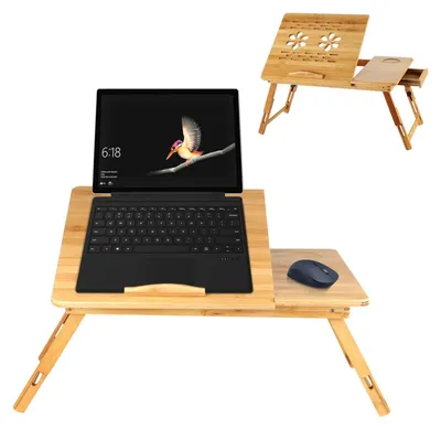 Obrázok produktu pre Nastaviteľný bambusový stolík pod notebook s zásuvkou