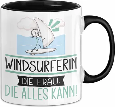 Produktbild von Windsurferin Geschenk Tasse Becher Die Frau Die Allen Kann Geschenkidee für eine Windsurferin Lustig (Schwarz)