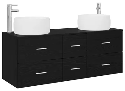 Image de Ensemble de meubles de salle de bain, 3 pièces, noir, 49,5 x 44,5 x 66 cm