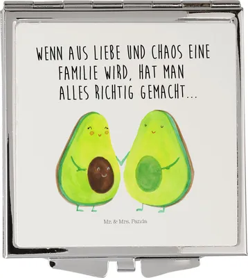 Produktbild von Mr. & Mrs. Panda Reise Spiegel Avocado Pärchen - Weiß - Geschenk, Kinder, Liebe, Schminkspiegel, Quadratischer, Babyparty, Handspiegel, Hochzeit, Klappspiegel