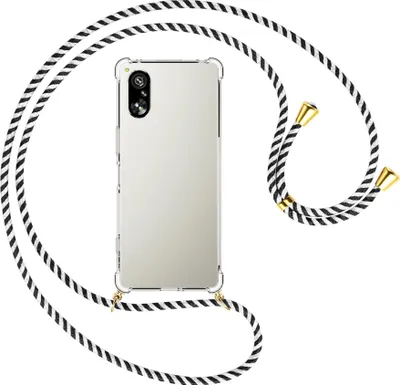 Produktbild von Handykette Backcover-Schutzhülle mit Band (Metall goldfarben) für Sony Xperia 5 V (6.1'') - schwarz/weiß gestreift