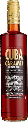 A bottle of Cuba Caramel Spirit Drink.