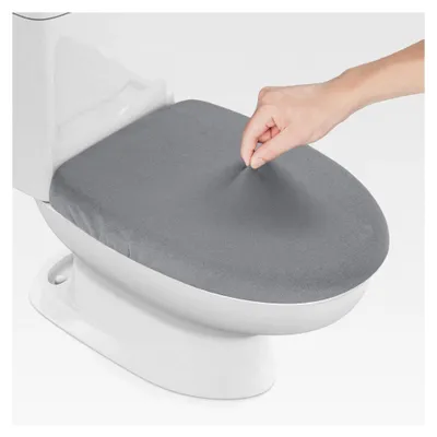 Produktbild von Toilettendeckelbezug aus Stretch-Elasthan, dicker Bezug für das Badezimmer, waschbar und weich, passend für die meisten Toilettendeckel, Hellgrau