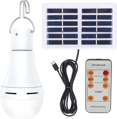 Obrázok produktu pre Solárne napájanie LED žiarovky Vnútorná vonkajšia núdzová žiarovka Prenosné kempingové svetlo s diaľkovým ovládaním Nastaviteľné režimy a časovač IP65 Odolné voči dažďu