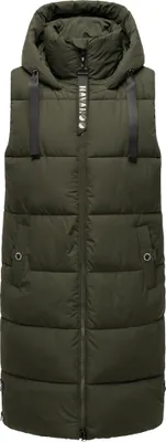 Navahoo Damen Weste Steppmantel Jacke Outdoor Mantel Lang Schnuffelchen Dark Olive 44 - XXL