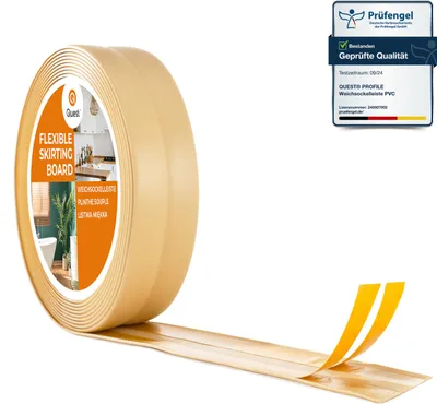 Productafbeelding van QUEST PVC plint, 30x30mm, 5 meter, zelfklevende afwerkstrip, decoratief, geschikt voor alle soorten oppervlakken, crème