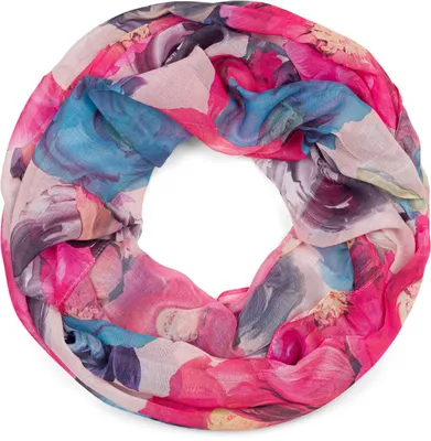 Produktbild von styleBREAKER Damen Loop Schal mit buntem Blumen Muster, leichter sommerlicher Schlauchschal mehrfarbig 01016217