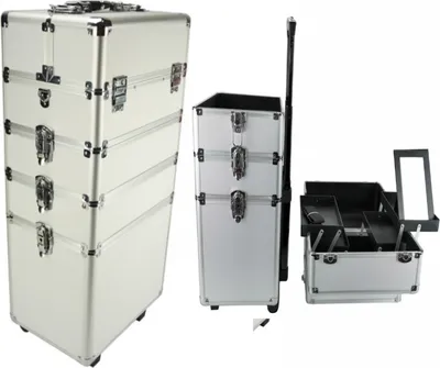 Immagine prodotto di Valigetta per trucco e cosmetici, trolley da parrucchiere, beauty case 4 in 1, argento