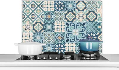 Obrázok produktu pre KitchenYeah® Splashback kitchen - Kuchynský splashback - Ochrana steny sporáka a drezu - Kvety - Modrá - Dizajn - Obklad 90x60 - Alu-Dibond (alternatíva skleneného splashbacku) - Tepelne odolný - Splashback na sporák