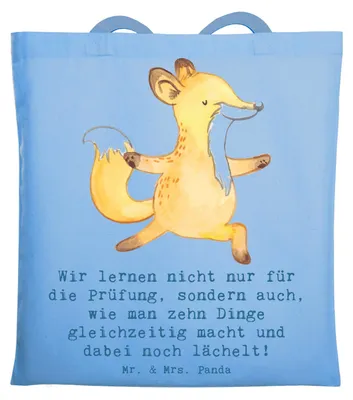 Produktbild von Mr. & Mrs. Panda festivaltasche Auszubildende Lächeln - Sky Blue - Geschenk, Geschenke mit Herz, Beruf, Motivation, Berufstraining, canvas tasche, Tote Bag, Laptoptasche