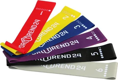 Produktbild von Sporttrend 24® Mini Bänder/Loops in verschiedenen Stärken und Farben I Länge 25cm, Komplett-Set 6 Bänder