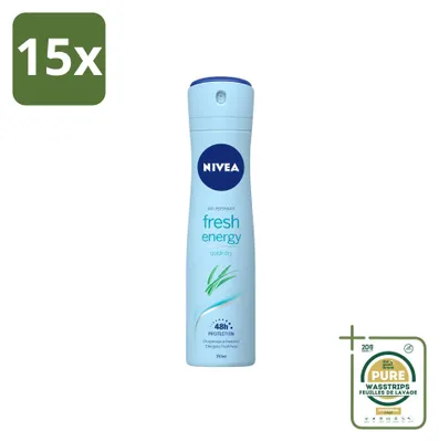 Immagine prodotto di 15 deodoranti spray Nivea Fresh Energy - 150 ml - Confezione risparmio - 15 pezzi