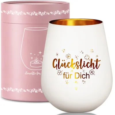 Windlicht Glas mit Gravur „Glückslicht für Dich“, 11,3 cm, Geschenkbox