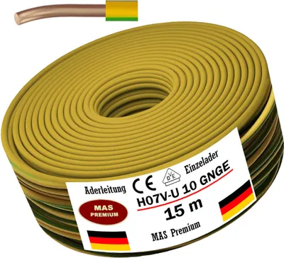 Produktbild von 15m Aderleitung Eindrähtig H07 V-U GNGE 1x10 mm² Grüngelb Einzelader