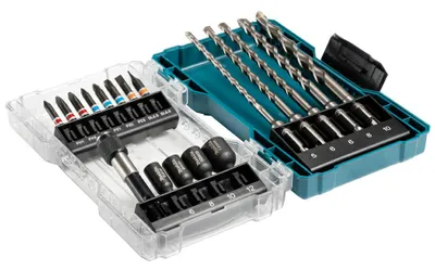 Image de Makita Jeu d'embouts de perçage E-07026 Jeu de 18 embouts de perçage dans une boîte bien assortie avec couvercle transparent