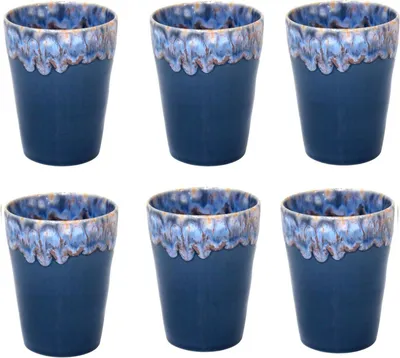 Produktbild von Costa Nova Grespresso Latte-Macchiato-Tassen – 38 cl – 6er-Set – Handgefertigtes portugiesisches Steingut – Blau – 9,5 x 11 cm