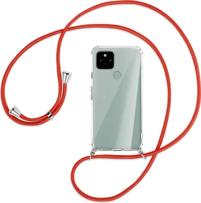 Produktbild von Handykette Backcover-Schutzhülle mit Band (Metall silberfarben) für Google Pixel 5 - rot