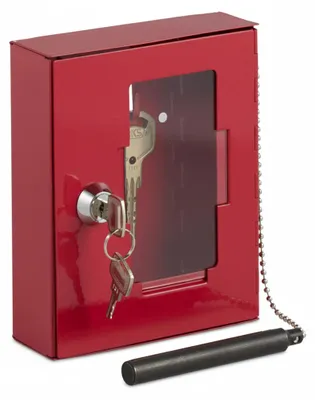 Image de Boîte à clés de secours - avec marteau - métal - fenêtre en verre - 2 clés - rouge