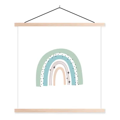 Produktbild von MuchoWow® Textilposter Regenbogen - Kinder - Sterne - Tupfen - Pastell 120x120 cm mit holzfarbenen Rahmen - Textil-Poster