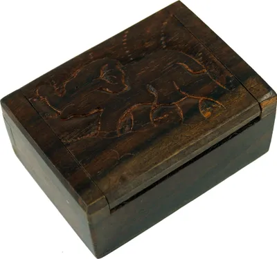 Produktbild von Beschnitzte Holzdose, Schatztruhe, Schmuck Schatulle in 2 Größen - Elefant, Braun, Größe: Klein (3*7*5 cm)