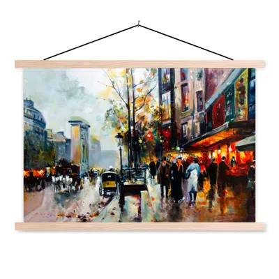 Produktbild von MuchoWow® Textilposter Gemälde - Stadt - Öl 60x40 cm mit holzfarbenen Rahmen - Bilder