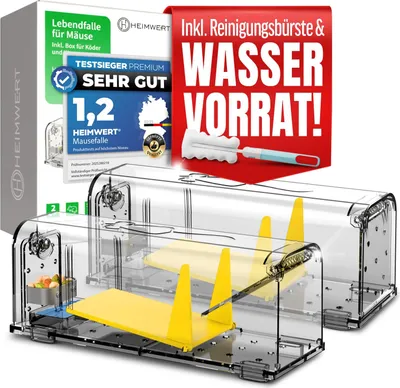 Produktbild von Heimwert Lebendfalle Maus Mausefalle 4erSet - mit Wasser Speicher + Köderbox + Ventilationsöffnungen - Mäuse Lebendfalle mit Quick Release Ausgang ohne Mäuse Kontakt I Mausefallen Lebendfallen Set (4)
