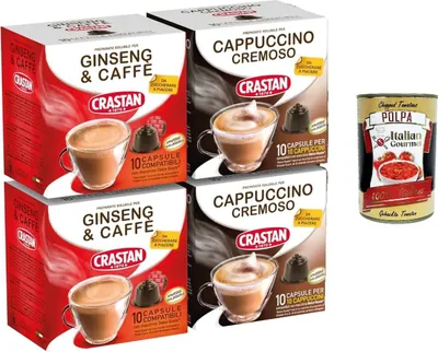Produktbild von CRASTAN, Mix 40 Mix-Kapseln, 20 Ginseng- und Kaffee-Kapseln, 20 Cappuccino-Kapseln, glutenfrei, 100% Italy + Italian Gourmet polpa 400g