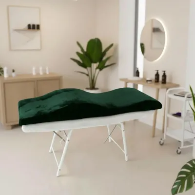 Produktbild von Wellenmatratze 190x70 cm mit Memory-Schaum & Veloursbezug – Anatomische Matratze für Kosmetikliege, Wimpernverlängerung & PMU, Dunkelgrün