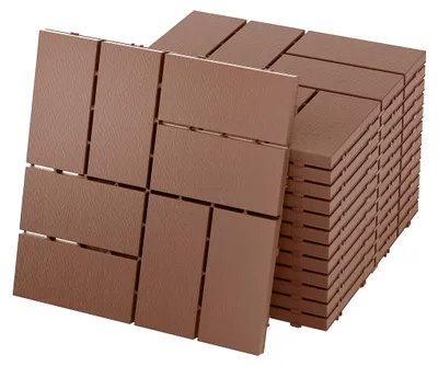 Produktbild von UISEBRT 11 Stück Holzoptik Balkonfliesen Terrassenfliesen 30x30cm Dekorative Kunststofffliesen für Terrasse Klickfliesen Bodenbelag Balkonfliese Wasserfeste Pflegeleichte - 1m² Rotbraun Kariert Typ
