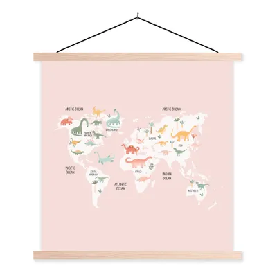 Obrázek produktu pro MuchoWow® Textilní plakát - Mapa světa - Děti - Dinosauři - 120x120cm - S hnědými lamelami