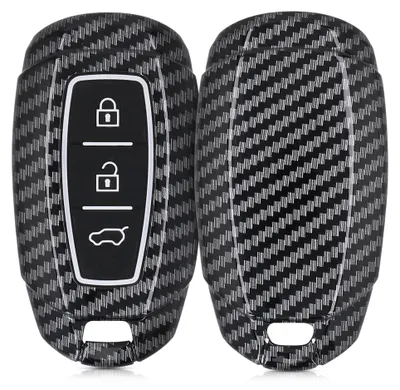 Produktbild von kwmobile Autoschlüssel Hülle kompatibel mit Hyundai 3-Tasten Autoschlüssel Keyless Go - Hardcover Schutzhülle Schlüsselhülle Cover Carbon Schwarz