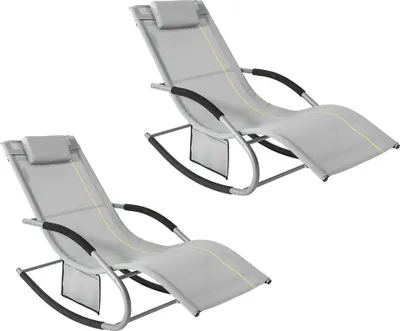 SoBuy Schaukelstuhl OGS28-HGx2 Set mit grauem Netzbezug und verstellbarem Kopfkissen