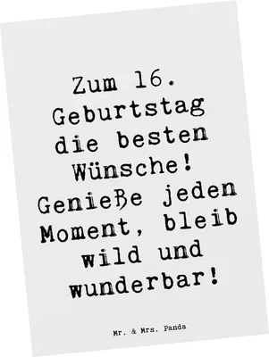 Produktbild von Mr. & Mrs. Panda Postkarte Spruch 16. Geburtstag Glück - Weiß - Geschenk, personalisierte Geschenke, Ansichtskarte, Happy Birthday, Übergang in die Teenagerjahre, Familie