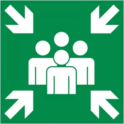 A safety sign indicating a meeting point.