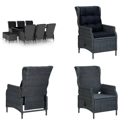 Image de vidaXL Ensemble de jardin 9 pièces avec coussins Poly Rotin Gris Foncé - Ensemble de meubles de jardin - Table Et Chaise - Tables Et Chaises De Jardin