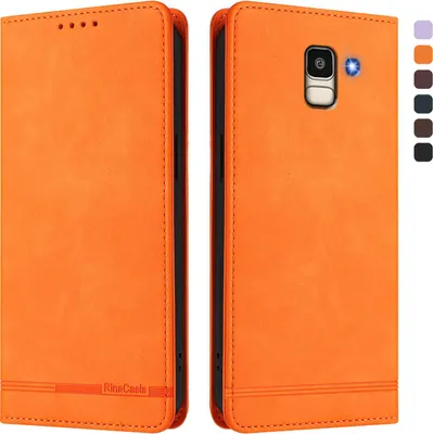 Image de Étui pour Samsung Galaxy J6 2018, étui rétro en cuirPolyuréthaneavec support et fentes pour cartes Orange