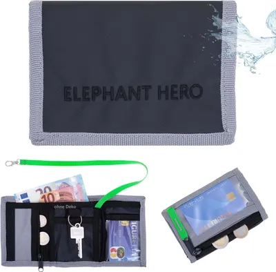 Produktbild von Geldbörse Schülerbörse Kinder Portemonnaie Elephant Hero Signature Wallet Karabiner Schüler Börse Jungen Schule 13043 Color Block Grau Grün