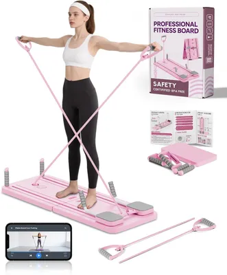 Obrázok produktu pre Pilates sada – Domáci rehabilitačný prístroj – Cvičenie na posilnenie – Skladacie zariadenie – Odpor 23 kg – Ružová farba