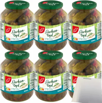 Produktbild von Gut & Günstig Gurkentopf knackig-würzig mit Silberzwiebel 6er Pack (6x850g ATG) + usy Block